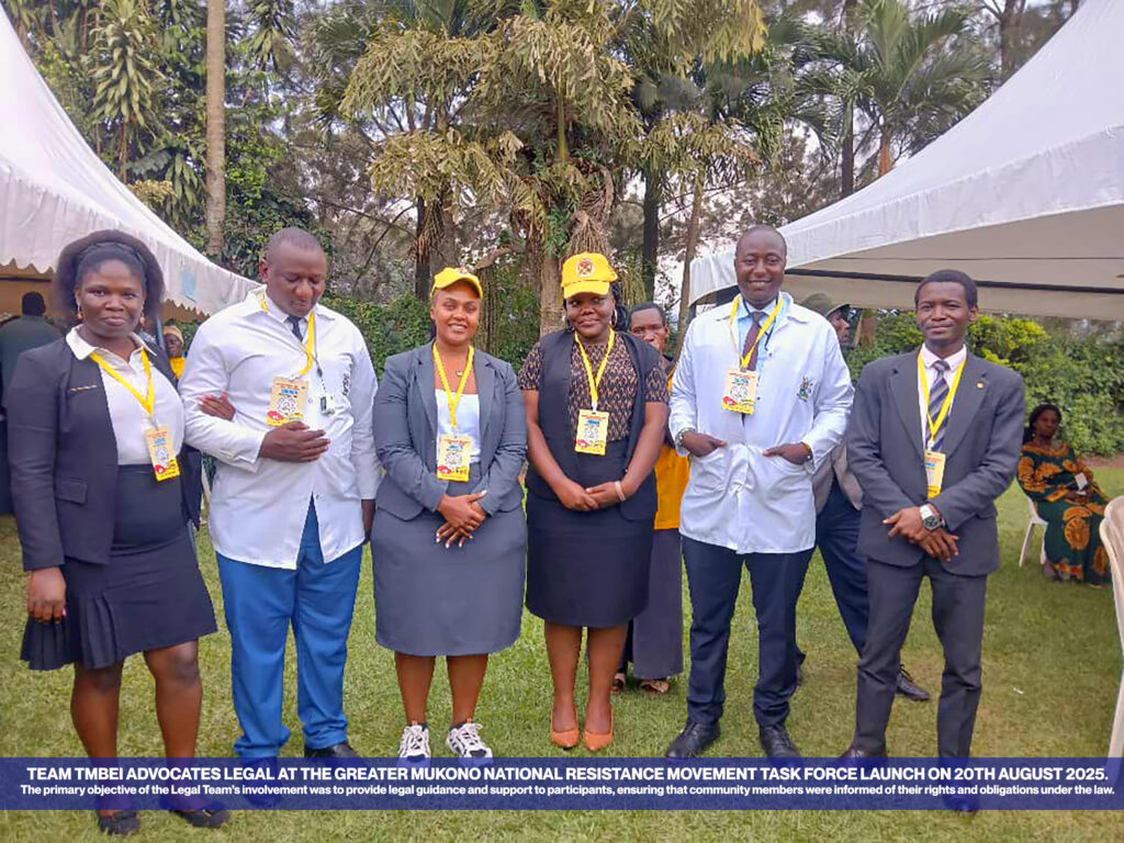 TMBEI ADVOCATES LEGAL AT THE GREATER MUKONO NATIONAL RESISTANCE MOVEMENT TASK FORCE LAUNCH ON 20TH AUGUST 2025. The primary objective of the Legal Team’s involvement was to provide legal guidance and support to participants, ensuring that community members were informed of their rights and obligations under the law.